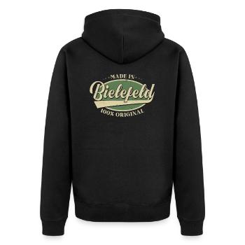 Bielefeld Bielefelder Original - Unisex Premium Bio Zip Hoodie - Schwarz - Hinten - Nico (187cm)