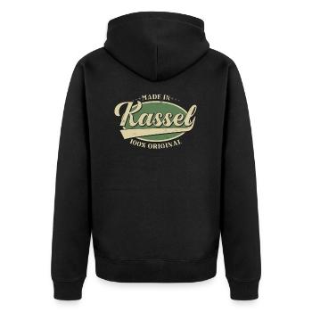 Kassel Kasseler Original - Unisex Premium Bio Zip Hoodie - Schwarz - Hinten - Nico (187cm)