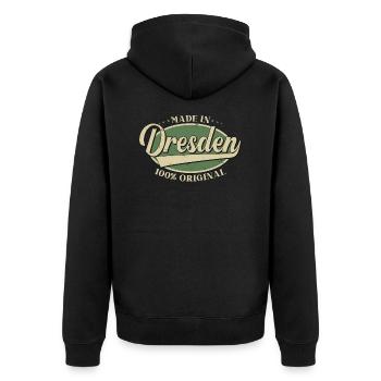 Dresden Dresdener Original - Unisex Premium Bio Zip Hoodie - Schwarz - Hinten - Nico (187cm)