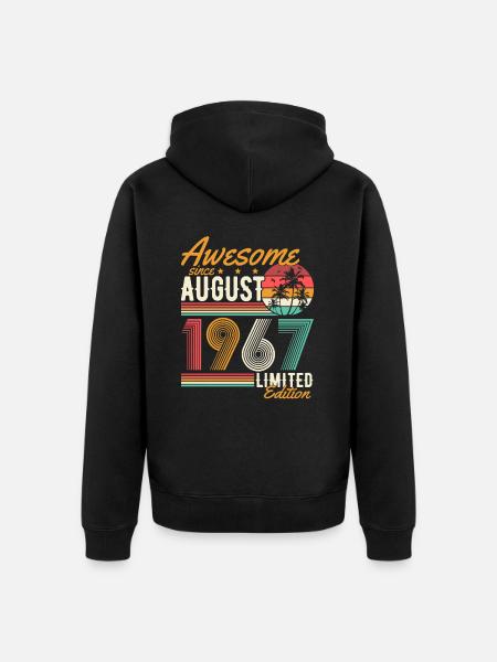 Août 1967 Naissance Anniversaire Rétro - Veste à capuche bio Premium Unisexe - noir