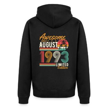 Août 1993 Naissance Anniversaire Rétro - Veste à capuche bio Premium Unisexe - noir - Dos - Nico (187cm)