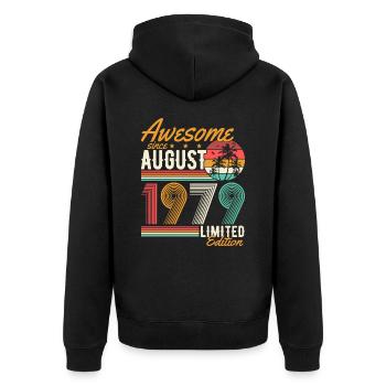 Août 1979 Naissance Anniversaire Rétro - Veste à capuche bio Premium Unisexe - noir - Dos - Nico (187cm)