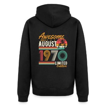 Août 1970 Naissance Anniversaire Rétro - Veste à capuche bio Premium Unisexe - noir - Dos - Nico (187cm)