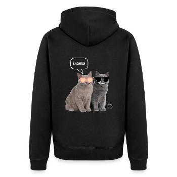 Grinsycats - Unisex Premium Bio Zip Hoodie - Schwarz - Hinten - Nico (187cm)