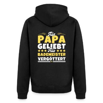 Als Papa geliebt, als Bademeister vergöttert - Unisex Premium Bio Zip Hoodie - Schwarz - Hinten - Nico (187cm)