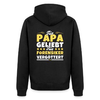 Als Papa geliebt, als Forensiker vergöttert - Unisex Premium Bio Zip Hoodie - Schwarz - Hinten - Nico (187cm)