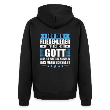 Ich bin Fliesenleger und nicht Gott - Unisex Premium Bio Zip Hoodie - Schwarz - Hinten - Nico (187cm)