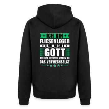 Ich bin Fliesenleger und nicht Gott - Unisex Premium Bio Zip Hoodie - Schwarz - Hinten - Nico (187cm)