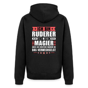 Ich bin Ruderer und kein Magier - Unisex Premium Bio Zip Hoodie - Schwarz - Hinten - Nico (187cm)