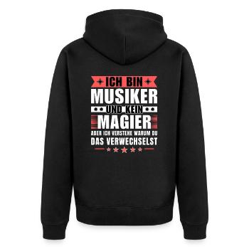 Ich bin Musiker und kein Magier - Unisex Premium Bio Zip Hoodie - Schwarz - Hinten - Nico (187cm)