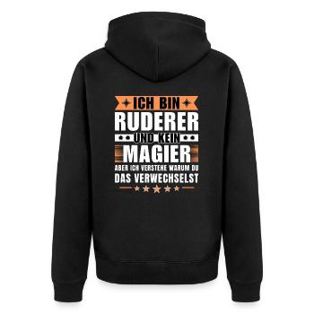 Ich bin Ruderer und kein Magier - Unisex Premium Bio Zip Hoodie - Schwarz - Hinten - Nico (187cm)