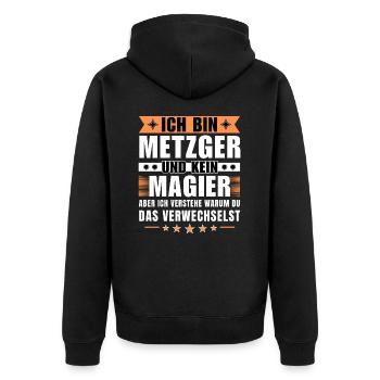 Ich bin Metzger und kein Magier - Unisex Premium Bio Zip Hoodie - Schwarz - Hinten - Nico (187cm)