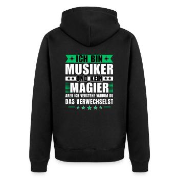Ich bin Musiker und kein Magier - Unisex Premium Bio Zip Hoodie - Schwarz - Hinten - Nico (187cm)