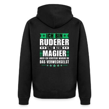 Ich bin Ruderer und kein Magier - Unisex Premium Bio Zip Hoodie - Schwarz - Hinten - Nico (187cm)