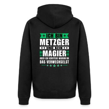 Ich bin Metzger und kein Magier - Unisex Premium Bio Zip Hoodie - Schwarz - Hinten - Nico (187cm)