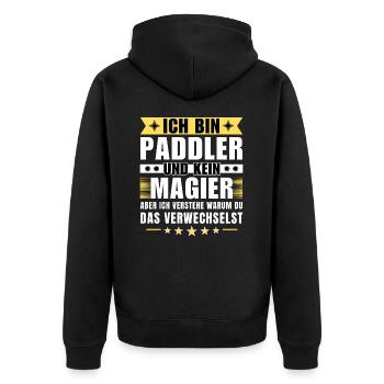 Ich bin Paddler und kein Magier - Unisex Premium Bio Zip Hoodie - Schwarz - Hinten - Nico (187cm)