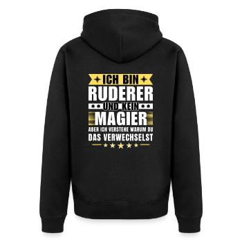 Ich bin Ruderer und kein Magier - Unisex Premium Bio Zip Hoodie - Schwarz - Hinten - Nico (187cm)