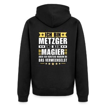 Ich bin Metzger und kein Magier - Unisex Premium Bio Zip Hoodie - Schwarz - Hinten - Nico (187cm)
