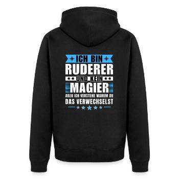 Ich bin Ruderer und kein Magier - Unisex Premium Bio Zip Hoodie - Schwarz - Hinten - Nico (187cm)