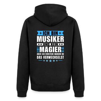 Ich bin Musiker und kein Magier - Unisex Premium Bio Zip Hoodie - Schwarz - Hinten - Nico (187cm)