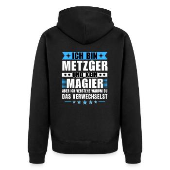 Ich bin Metzger und kein Magier - Unisex Premium Bio Zip Hoodie - Schwarz - Hinten - Nico (187cm)