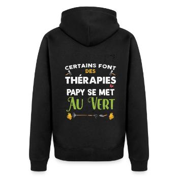 Papy thérapie au vert Idée Cadeau Homme jardinage - Veste à capuche bio Premium Unisexe - noir - Dos - Nico (187cm)