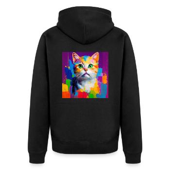 Oil Painting Style Cat Portrait Design for - Unisex Premium Organic Zip Hoodie - black - Back - Nico (187cm)