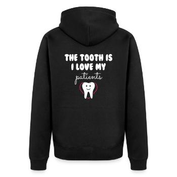 The Tooth I Love My Patients - Unisex Premium Bio Zip Hoodie - Schwarz - Hinten - Nico (187cm)