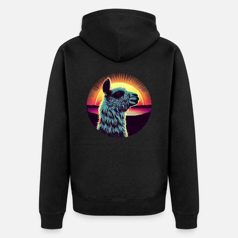 Lama Sunset Inde - Veste à capuche bio Premium Unisexe - noir
