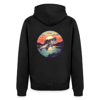 Pêche au sandre au coucher du soleil - Veste à capuche bio Premium Unisexe - noir - Dos - Nico (187cm)