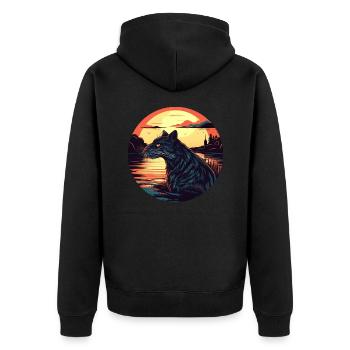 black cat in water at sunset - Unisex Premium Organic Zip Hoodie - black - Back - Nico (187cm)