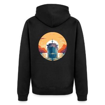 Kreuzfahrtschiff bei Sonnenuntergang - Reise - Unisex Premium Bio Zip Hoodie - Schwarz - Hinten - Nico (187cm)