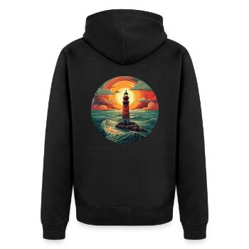Lighthouse at sunset - Romantic kiss - Unisex Premium Organic Zip Hoodie - black - Back - Nico (187cm)