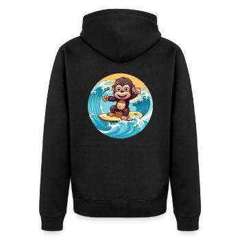 Surfender Schimpanse, Sportliches Tierdesign - Unisex Premium Bio Zip Hoodie - Schwarz - Hinten - Nico (187cm)