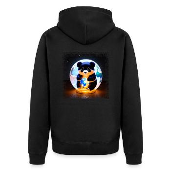 Panda auf Viereckiger Grunge Weltkugel - Unisex Premium Bio Zip Hoodie - Schwarz - Hinten - Nico (187cm)