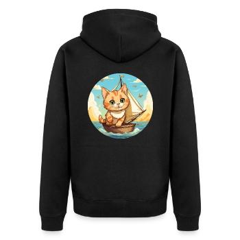 Sailing cat on sailboat, sunset tie - Unisex Premium Organic Zip Hoodie - black - Back - Nico (187cm)