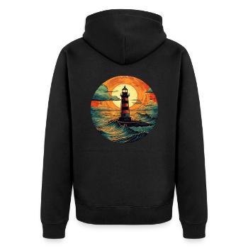 Lighthouse at sunset, Romantic - Unisex Premium Organic Zip Hoodie - black - Back - Nico (187cm)