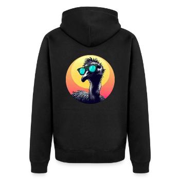 Cool Emu - Vogelstrauß mit Sonnenbrille bei - Unisex Premium Bio Zip Hoodie - Schwarz - Hinten - Nico (187cm)