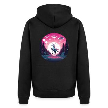 Alien UFO abduction of a unicorn - Unisex Premium Organic Zip Hoodie - black - Back - Nico (187cm)