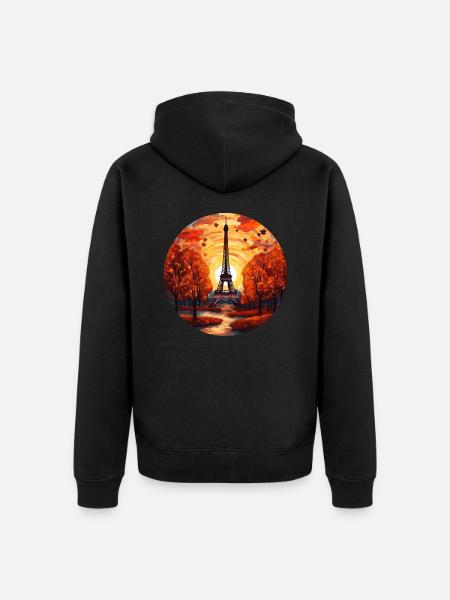 Herbstlicher Eiffelturm: Paris im Herbstlaub - Unisex Premium Bio Zip Hoodie - Schwarz