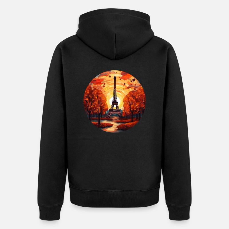 Herbstlicher Eiffelturm: Paris im Herbstlaub - Unisex Premium Bio Zip Hoodie - Schwarz