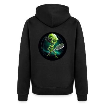 Green alien plays space tennis - Unisex Premium Organic Zip Hoodie - black - Back - Nico (187cm)