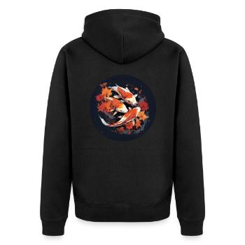 Koi Carp at Midnight: Night Pond Magic - Unisex Premium Organic Zip Hoodie - black - Back - Nico (187cm)