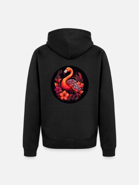 Flamingo in Herbstblättern - Unisex Premium Bio Zip Hoodie - Schwarz