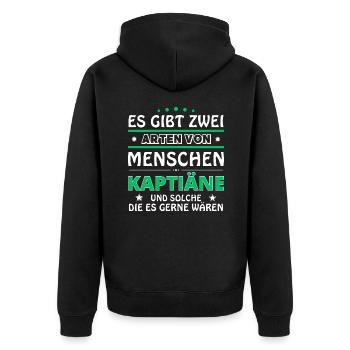Es gibt zwei Arten von Menschen - Kapitäne - Unisex Premium Bio Zip Hoodie - Schwarz - Hinten - Nico (187cm)