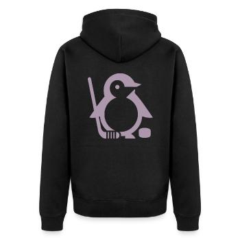 Minimalistischer Pinguin Eishockeyspieler - - Unisex Premium Bio Zip Hoodie - Schwarz - Hinten - Nico (187cm)