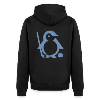 Minimalistischer Pinguin Eishockeyspieler - - Unisex Premium Bio Zip Hoodie - Schwarz - Hinten - Nico (187cm)