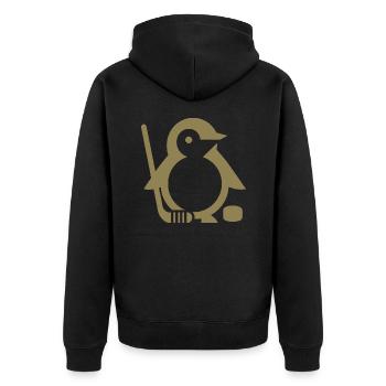 Minimalistischer Pinguin Eishockeyspieler - - Unisex Premium Bio Zip Hoodie - Schwarz - Hinten - Nico (187cm)