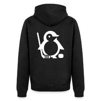 Minimalistischer Pinguin Eishockeyspieler - - Unisex Premium Bio Zip Hoodie - Schwarz - Hinten - Nico (187cm)