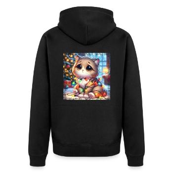Süße Weihnachtskatze - Lichterketten-Chaos im - Unisex Premium Bio Zip Hoodie - Schwarz - Hinten - Nico (187cm)